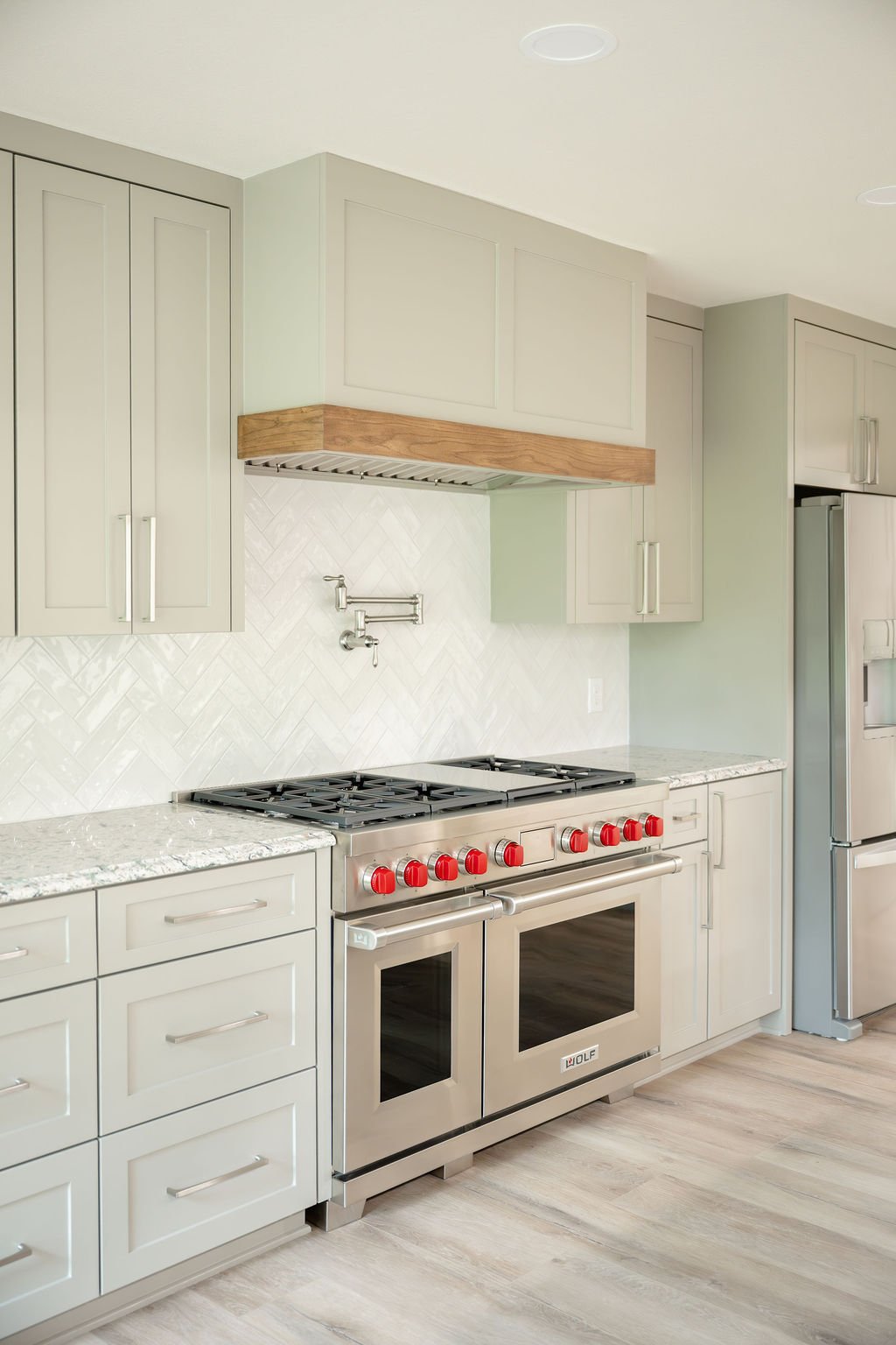 Wichita Falls Kitchen with Herringbone Backsplash and upgraded Oven and Stove