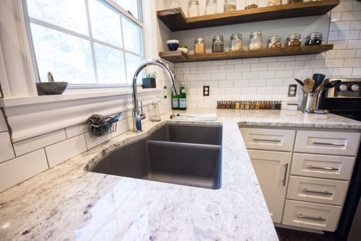 White Marble Countertop with Large Stainless Steel Sink