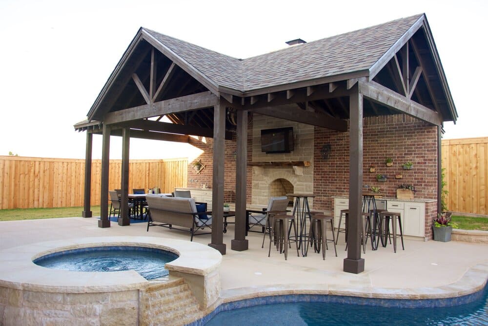 Outdoor Sitting Area by Pool with Numerous Seats