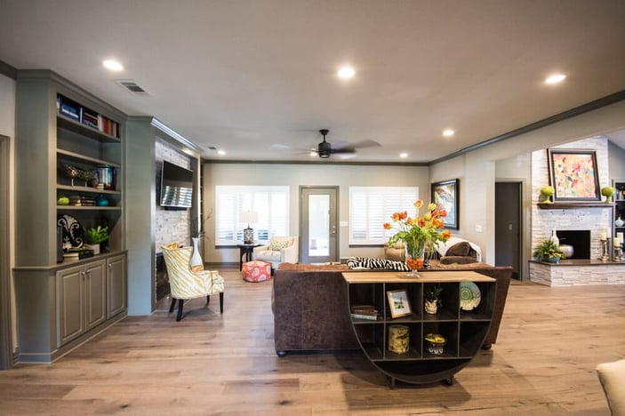 Living Area with Endtable with Multiple Shelves for Storage