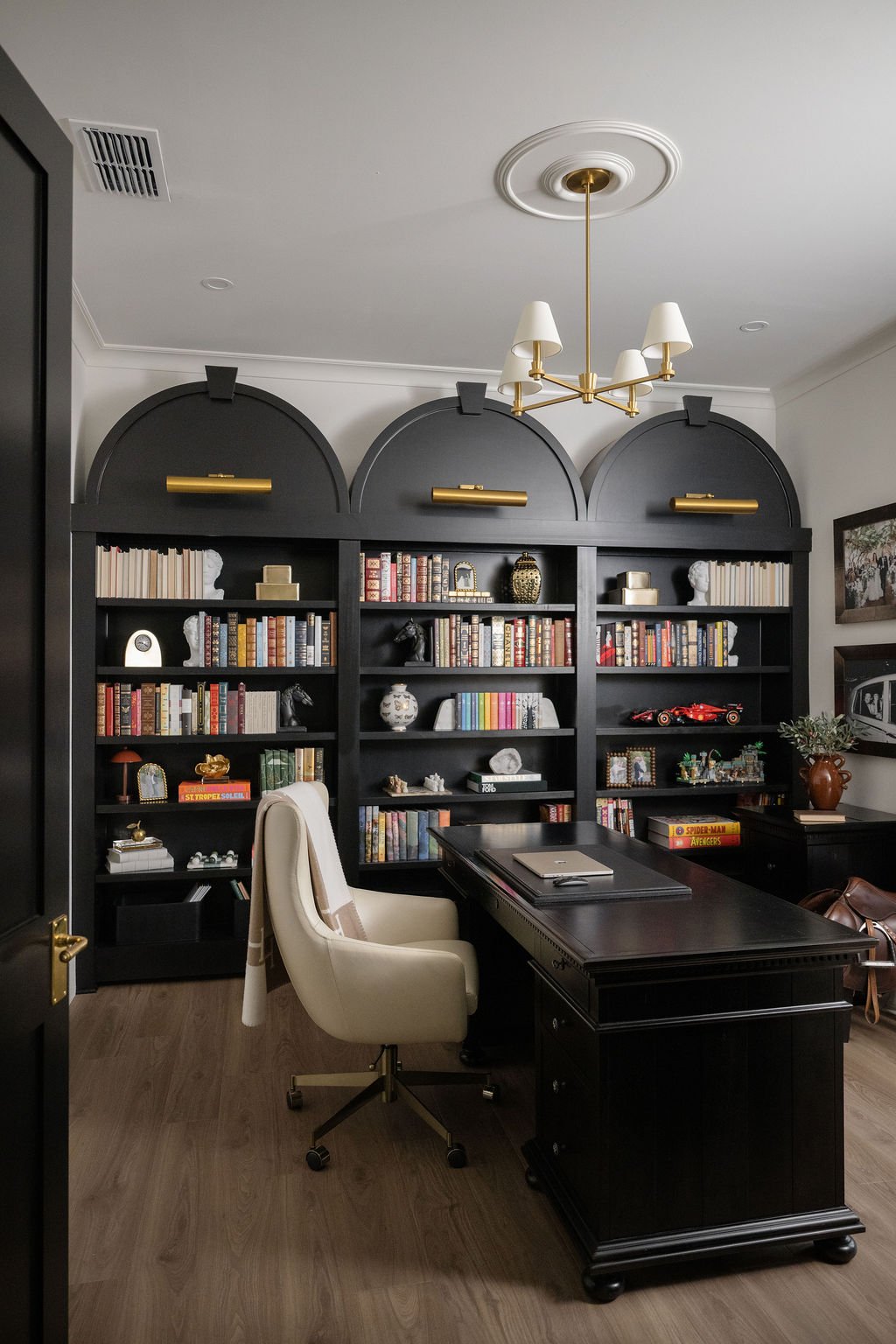 Wichita Falls Custom Black Rounded Bookshelves in Office