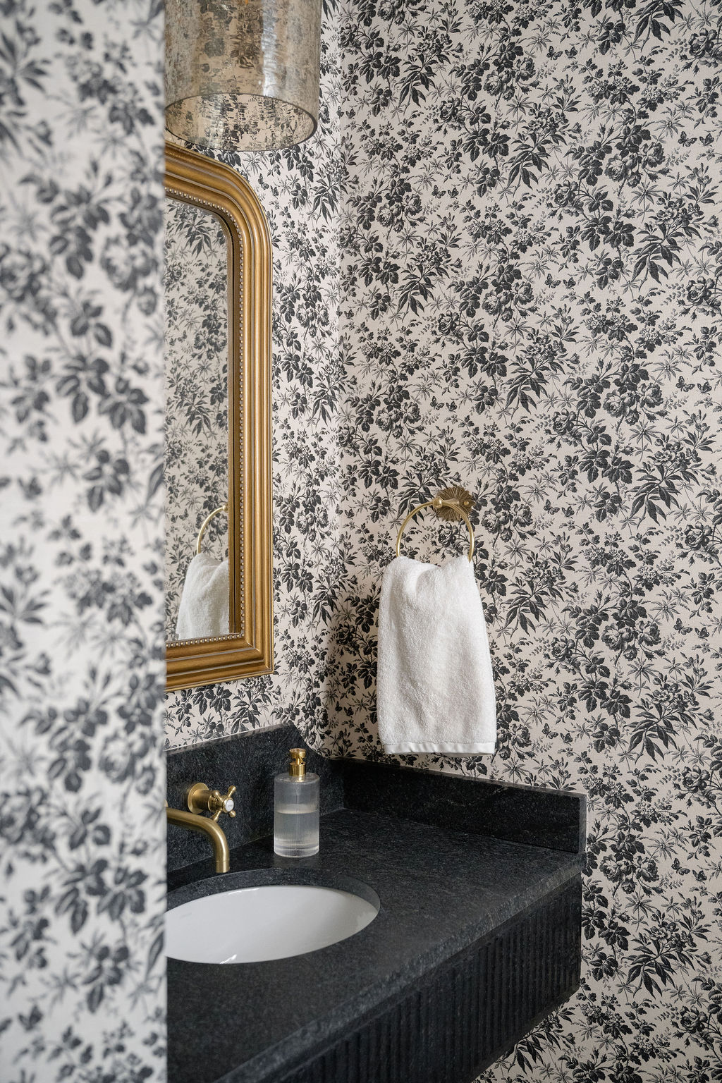 Bold Bathroom with Flower Wallpaper