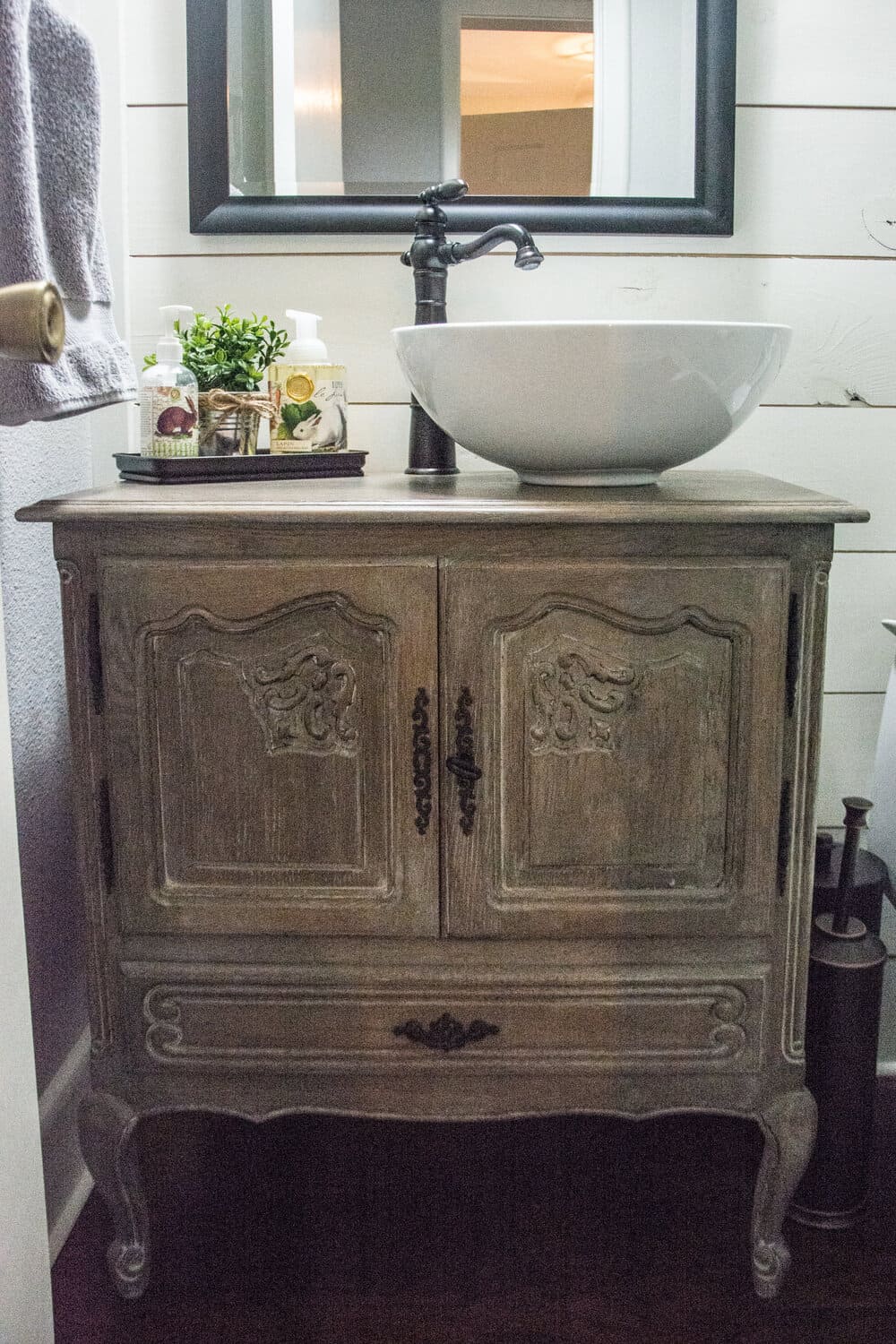 Rustic Undersink Storage with Bowl Sink and Dark Faucet